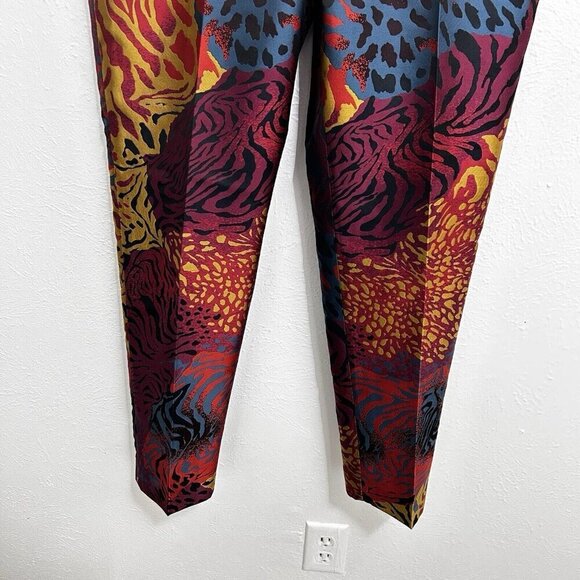 Anne Klein Colorful Abstract Jacquard Pants Slim Leg Manzanita Wineberry Size 8 - Picture 4 of 13